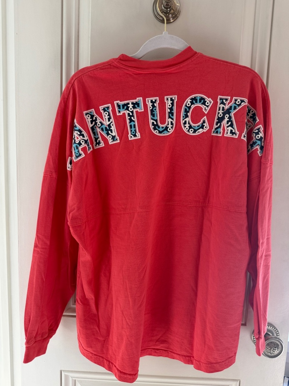 Spirit Nantucket Coral Long-Sleeve Tee with Patterned Lettering